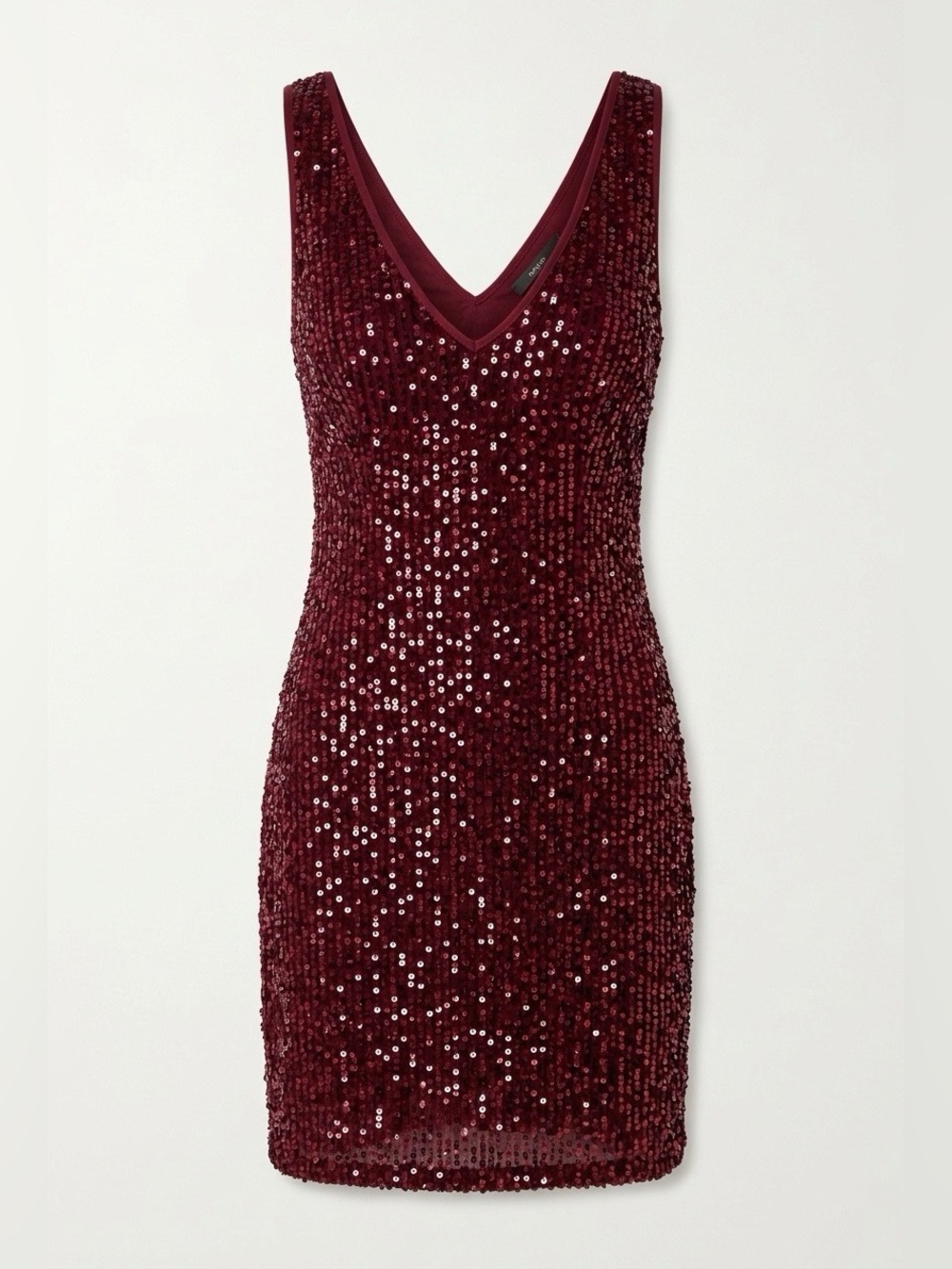 V-Neck Sequin Mini Dress in Burgundy